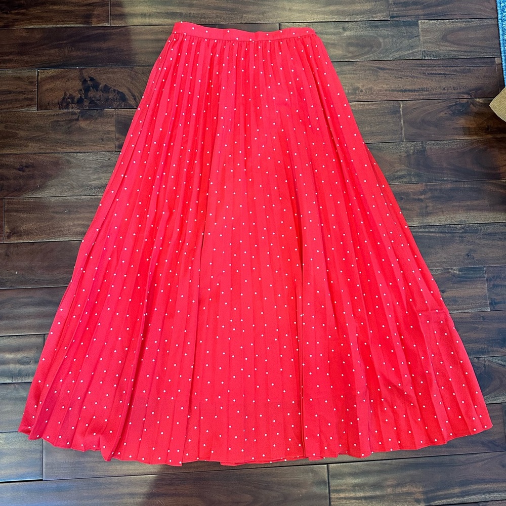 Ontwelfth Red Pleated Maxi Polka Dot Skirt A-Line size S side zipper